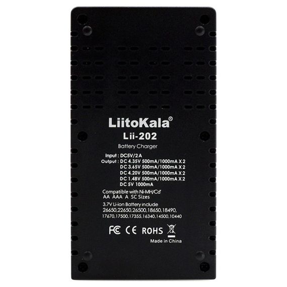 Зарядний пристрій Liitokala Lii-202, Ni-Mh/Li-ion/Li-Fe/LiFePO4, USB, Powerbank, LED, Box | Зображення 1