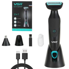 Машинка для стрижки 2в1, от USB, VGR V-601 / Электробритва с подставкой / Мужской аккумуляторный триммер
