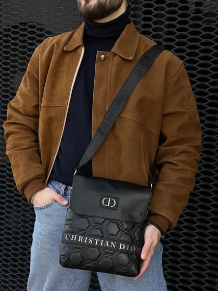 Месенджер шкіряний Christian Dior чорні шестикутники | Зображення 4