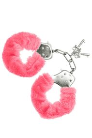 Наручники S Pleasures Furry Cuffs Pink з пухнастим оздобленням, 2 ключі в комплекті