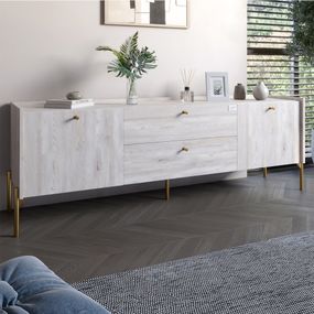 Тумба під телевізор з шухлядами LION Wood з золотими ніжками 180х50х40 см Самоа Димчастий (LION-043120)