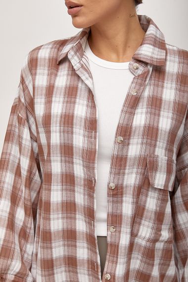 Сорочка в клітинку з відкладним комірцем - коричневий цвет, ONE SIZE (є розміри) | Зображення 3