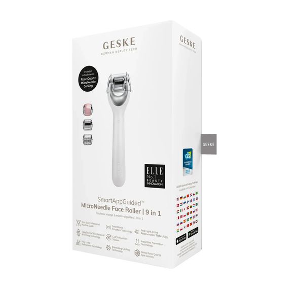 Электронный роллер для лица с микроиглами GESKE MicroNeedle Face Roller 9в1 gray, Белый | Зображення 7
