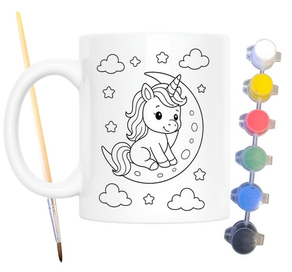 Набір для творчості кружка розмальовка Єдиноріг на місяці 330 мл біла (КР0133) | Зображення 1