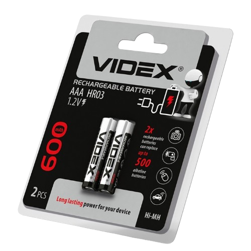 Акумулятор AAA/HR03 NiMh 1,2V 600 mAh (бл-2шт) Videx | Зображення 1