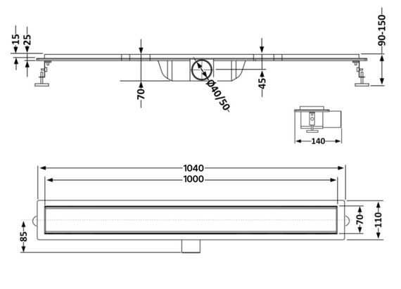 Лінійний трап Qtap Taurus Tile1000 із нержавіючої сталі, з сухим затвором під плитку Qttautile1000 | Зображення 4