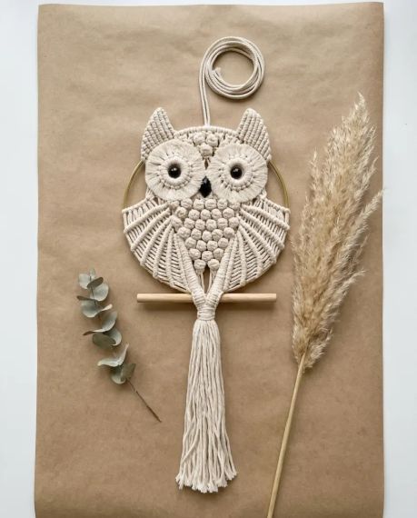 Макраме панно на стіну «Казковий птах» 30х80 см ручної роботи, бохо декор для дому, плетене настінне панно Brushme | Зображення 5