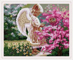 Набір для вишивання за нанесеною на канву схемою  "Angel and maple leaf".AIDA 14CT printed , 57*47 см