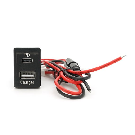 АЗУ врізне 38W-L01T03-S, PD+QC, Type-C: 20W, USB: 18W, комплект дротів під паяння, 33x22х58mm, Black | Зображення 2