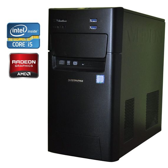 Ігровий ПК Medion Akoya P5360 Tower / Intel Core i5-6402P (4 ядра по 2.8 - 3.4 GHz) / 16 GB DDR4 / 128 GB SSD M.2 + 1000 GB HDD / AMD Radeon RX 460, 2 GB GDDR5, 128-bit / Win 10 Home + Кабель живлення б/в