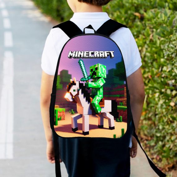 Рюкзак дитячий майнкрафт крипер на коні "Minecraft" 34х27см, міський ранець для хлопчика (00532)