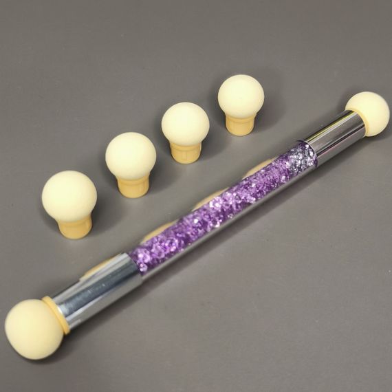 Аеропуфінг + 4 запасних спонжа для дизайну нігтів з фіолетовими стразами