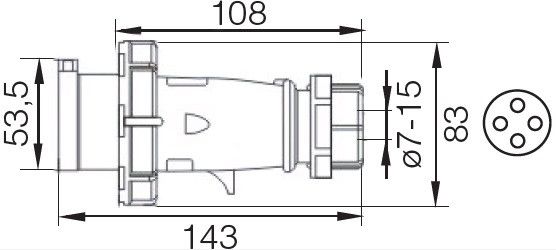 Вилка 0142 3Р+РЕ 16А 380В IP67 переносна Ny95502041 | Зображення 1