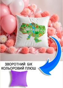 Подушка плюшева Мерч Крафт Дизайн з принтом карта України01 бузковий плюш квадратна 33х33 см