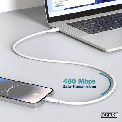 Дата кабель USB-C to USB-C 2.0m USB 2.0 60W silicone white Digitus (AK-300341-020-W) | Зображення 2