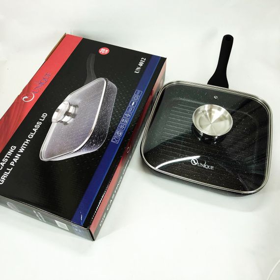 Сковорода гриль UNIQUE UN-4012 стильна 24см, Надійна сковорода з антипригарним покриттям | Зображення 9