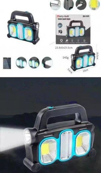 Акумуляторний LED ліхтар прожектор із сонячною панеллю USB вихід знімні Hurry Bolt HB-6169 | Зображення 2