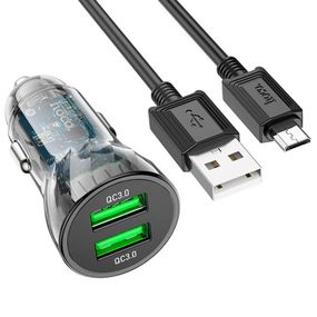Набір АЗУ 12-24V HOCO Z47 кабель Micro, 2xUSB 3.0, 2.4A, кабель 1м, Black