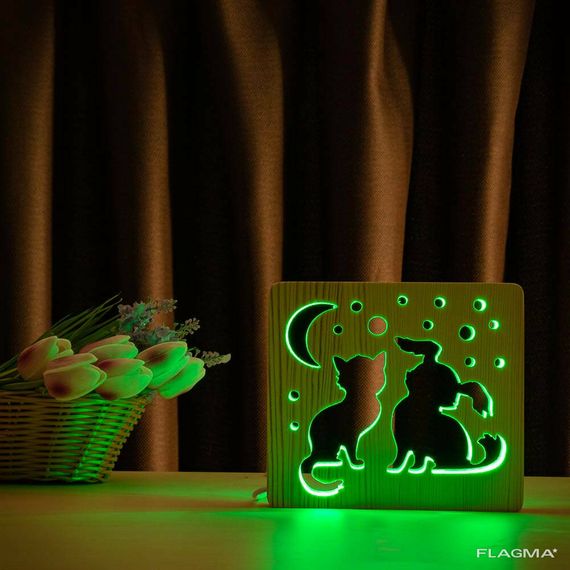 Светильник ночник ArtEco Light из дерева LED "Кот и собачка" с пультом и регулировкой... | Зображення 6