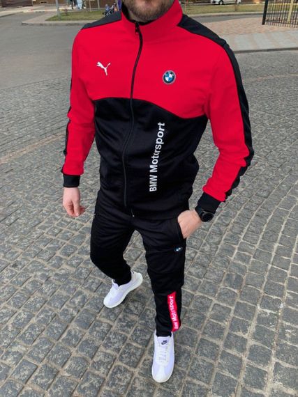 Мужской спортивный костюм BMW двухцветный SE0003 цвет черно-красный, размер L