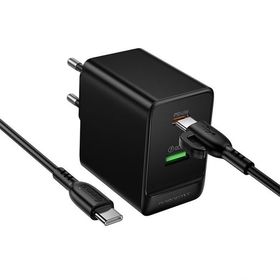 МЗП Borofone BAS16A Erudite PD45W+QC3.0 (1USB-A/1C) + кабель Type-C to Type-C Black | Зображення 4