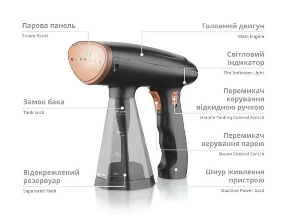Ручний вертикальний відпарювач для одягу на 1600 Вт із резервуаром для води на 200 мл BITEK BT-1277B Чорний | Зображення 5