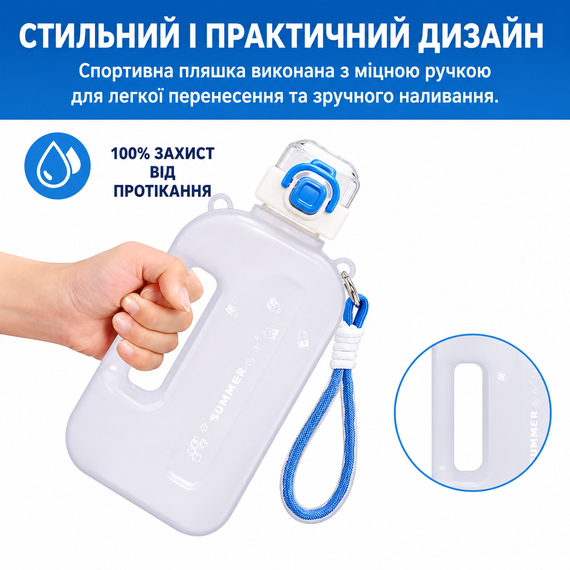 Спортивная бутылка SUMMER (750 мл) - Эко-пластик BPA-free, Белый градиент | Зображення 4