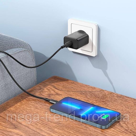 Адаптер мережевий BOROFONE Type-C to Lightning Cable Power single port charger set BA71A |1Type-C, 20W/3A, | Зображення 6