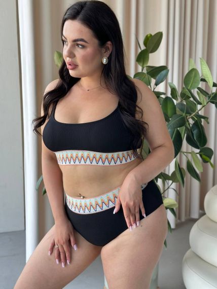 Роздільний чорний купальник PLUS SIZE з яскравою резинкою | Зображення 7