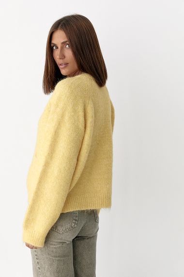 Теплий в'язаний кардиган із кишенями - жовтий цвет, ONE SIZE (є розміри) | Зображення 1