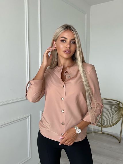 Женская блузка на пуговицах с длинным подворачиваемым рукавом NA756 цвет бежевый, размер 48/50 | Зображення 1