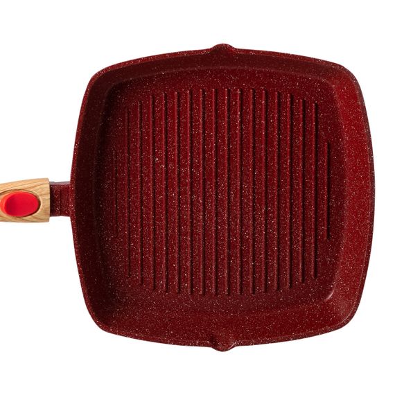 Алюмінієва сковорода-гриль 28 см зі скляною кришкою Square Red MGC HP-4-462R | Зображення 1