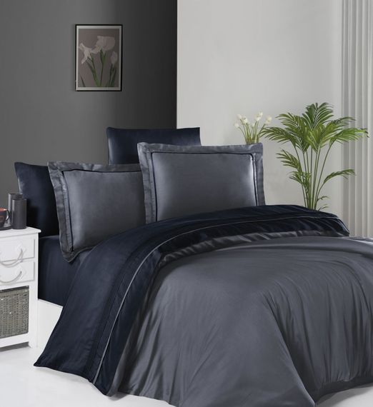 Постельное белье First Choice Deluxe Satin DARK 200 х 220 см Serenity Dark Grey-Navy Blue