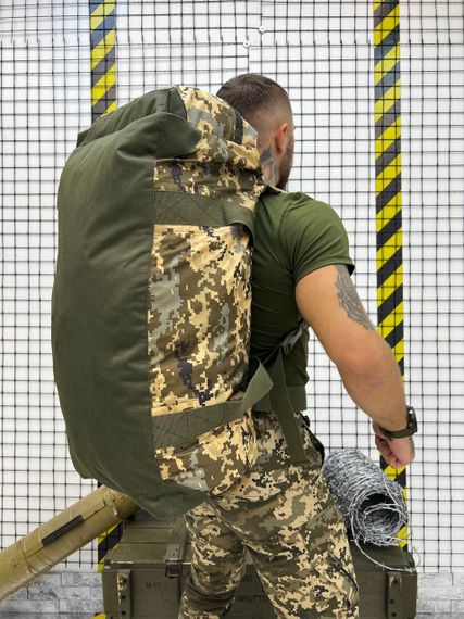 Сумка-баул армейская походная 3 в 1 на 65 л пиксель рюкзак для военных и туристов усиленный | Зображення 4