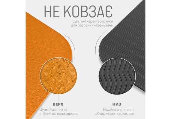 Килимок для йоги та фітнесу EasyFit TPE+TC 6 мм двошаровий + Чохол помаранчевий з чорним (EF-1924s-ORB) | Зображення 2