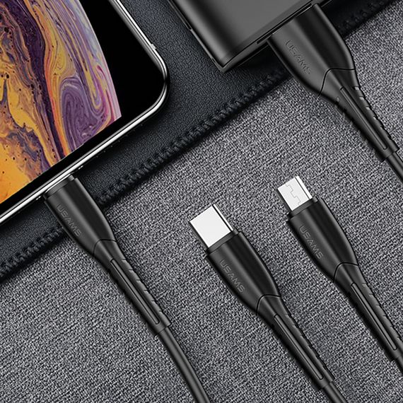 АЗП Usams C13 2.1A (2USB-A) + кабель 3in1 (USB to M+L+C) Чорний | Зображення 2