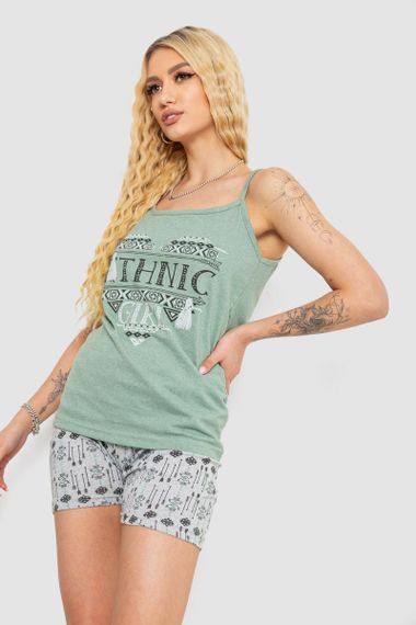 Жіноча піжама з принтом, колір оливковий, 238R3116 | Зображення 2