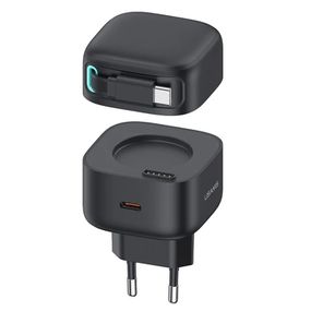 СЗУ Usams US-CC202 GaN With Type-C Magnetic Retractable Cable Module XMF Ser. 35W (2USB-C) Black