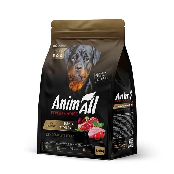 Сухий корм AnimAll для дорослих собак великих порід, зі свіжою індичкою та ягням, 2.5 кг