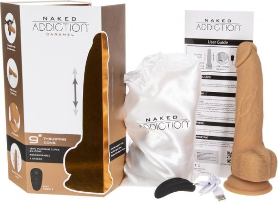 Фалоімітатор з пульсацією Naked ADDICTION Dominic 9″ Caramel, пульт ДК, діаметр 4,2 см Sex Aura | Зображення 5