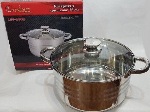 Кастрюля Unique UN-5008 с прозрачной крышкой 7 л | Зображення 3
