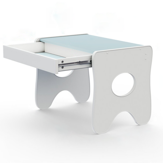 Зручний столик у дитячу кімнату 70×45×51, дитячий ігральний стіл із ящиком, білий з блакитним