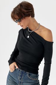 Обтягуючий лонгслів з відкритим плечем - чорний цвет, L (є розміри)