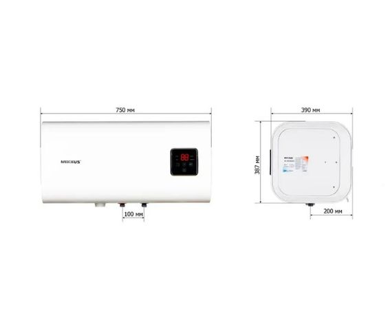 Водонагрівач Mixxus EWH-14050 CUBE WET(Н) 50 л, 2,0 кВт, "мокрий" ТЕН, горизонтальний, квадратний, білий (WH0614) | Зображення 1