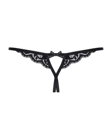 Мереживні танги з двома отворами Obsessive 831-THC-1 crotchless thong S/M, чорні, бантики Sex Aura | Зображення 5