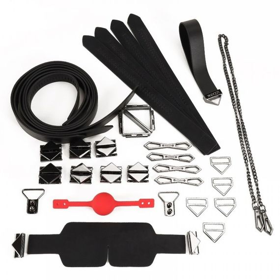 Набір для БДСМ Lockink, натуральна шкіра та метал, чорний, 7 предметів