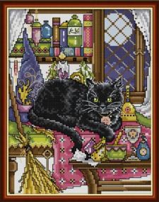 Набор для вышивания по нанесённой на канву схеме "Black Cat". AIDA 14CT printed, 22*30 см