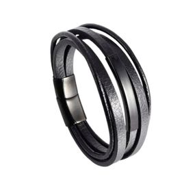 Мужской кожаный браслет Primo Jewelry Punk с магнитной застежкой - Black