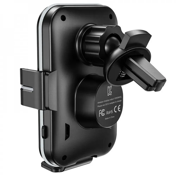 Автомобильный держатель с быстрой зарядкой беспроводной 15w Hoco CA80 Buddy Smart, Черный | Зображення 3