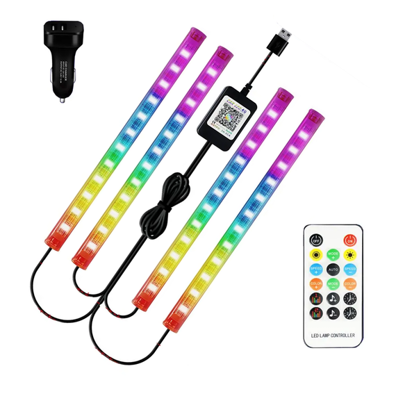Автомобильная светодиодная ЛЕД подсветка RGB NEON в салон автомобиля, управление пультом | Зображення 1